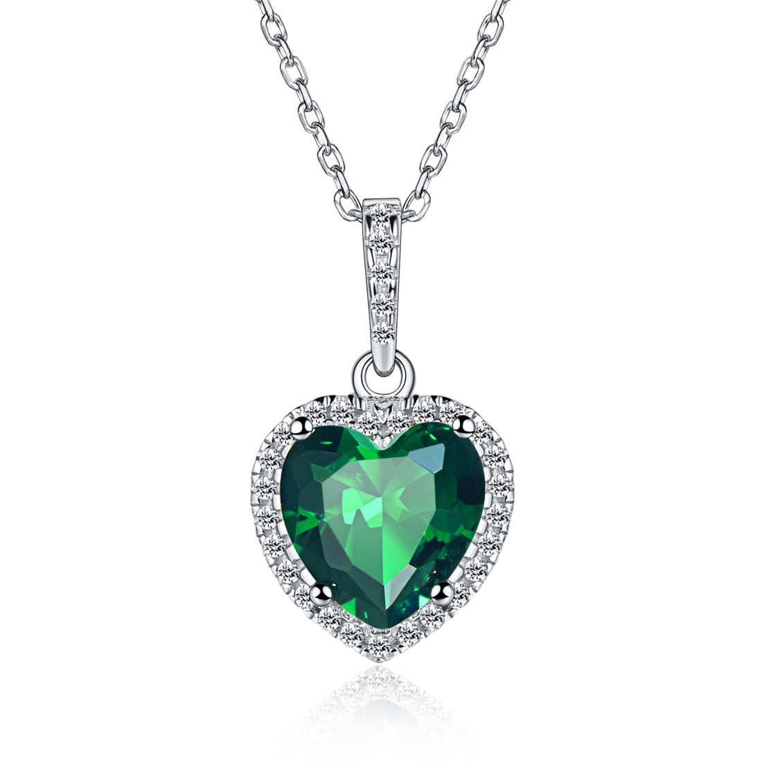 Sterling Silver Halo Birthstone Heart Necklace