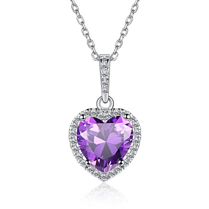 Sterling Silver Halo Birthstone Heart Necklace