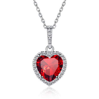 Sterling Silver Halo Birthstone Heart Necklace
