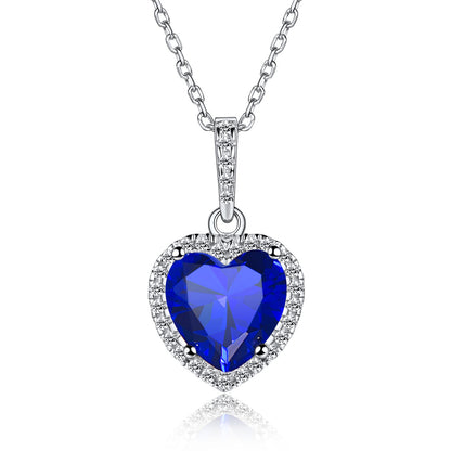 Sterling Silver Halo Birthstone Heart Necklace