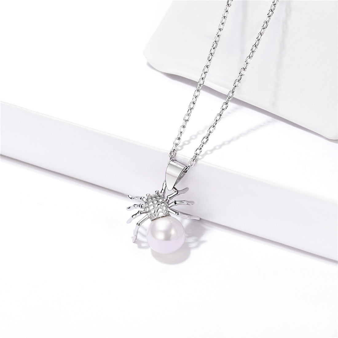 Sterling Silver Spider Pearl Necklace Pendant