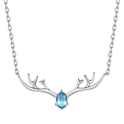 Customized Sterling Silver Antler Necklace with Birthstone For Women BIRTHSTONES JEWELRY