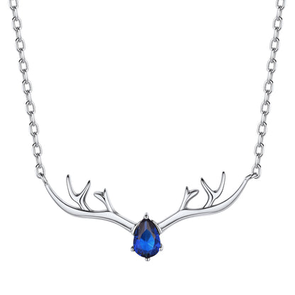 Customized Sterling Silver Antler Necklace with Birthstone For Women BIRTHSTONES JEWELRY