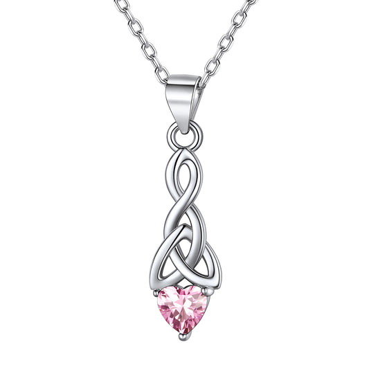 Sterling Silver Celtic Knot Necklace With April Diamond For Women BIRTHSTONES JEWELRY