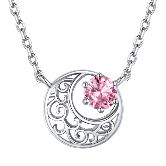 925 Sterling Silver Crescent Moon Necklace with Birthstone For Women