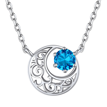 925 Sterling Silver Crescent Moon Necklace with Birthstone For Women