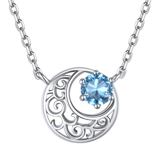 Collier croissant de lune en argent sterling 925 avec pierre de naissance pour femme