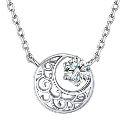 925 Sterling Silver Crescent Moon Necklace with Birthstone For Women