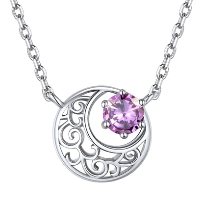 925 Sterling Silver Crescent Moon Necklace with Birthstone For Women