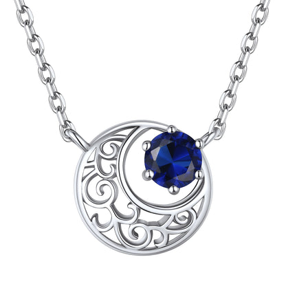 925 Sterling Silver Crescent Moon Necklace with Birthstone For Women