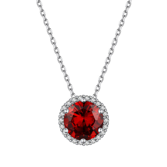 Sterling Silver Round Cut Birthstone Halo Necklace