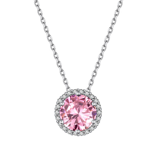 Sterling Silver Round Cut Birthstone Halo Necklace
