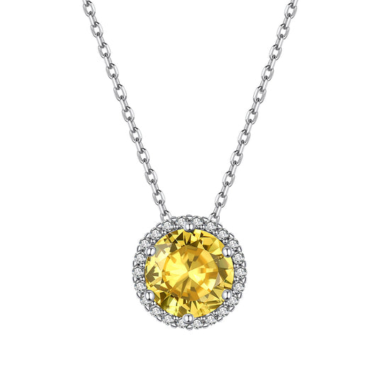 Sterling Silver Round Cut Birthstone Halo Necklace