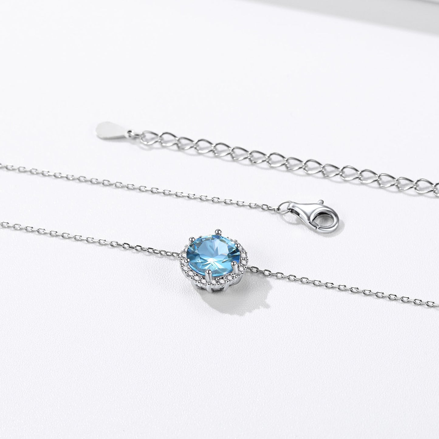Sterling Silver Round Cut Birthstone Halo Necklace