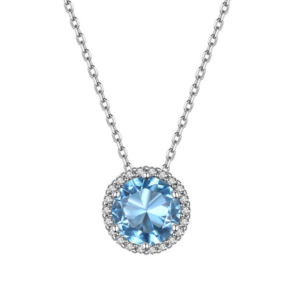 Sterling Silver Round Cut Birthstone Halo Necklace