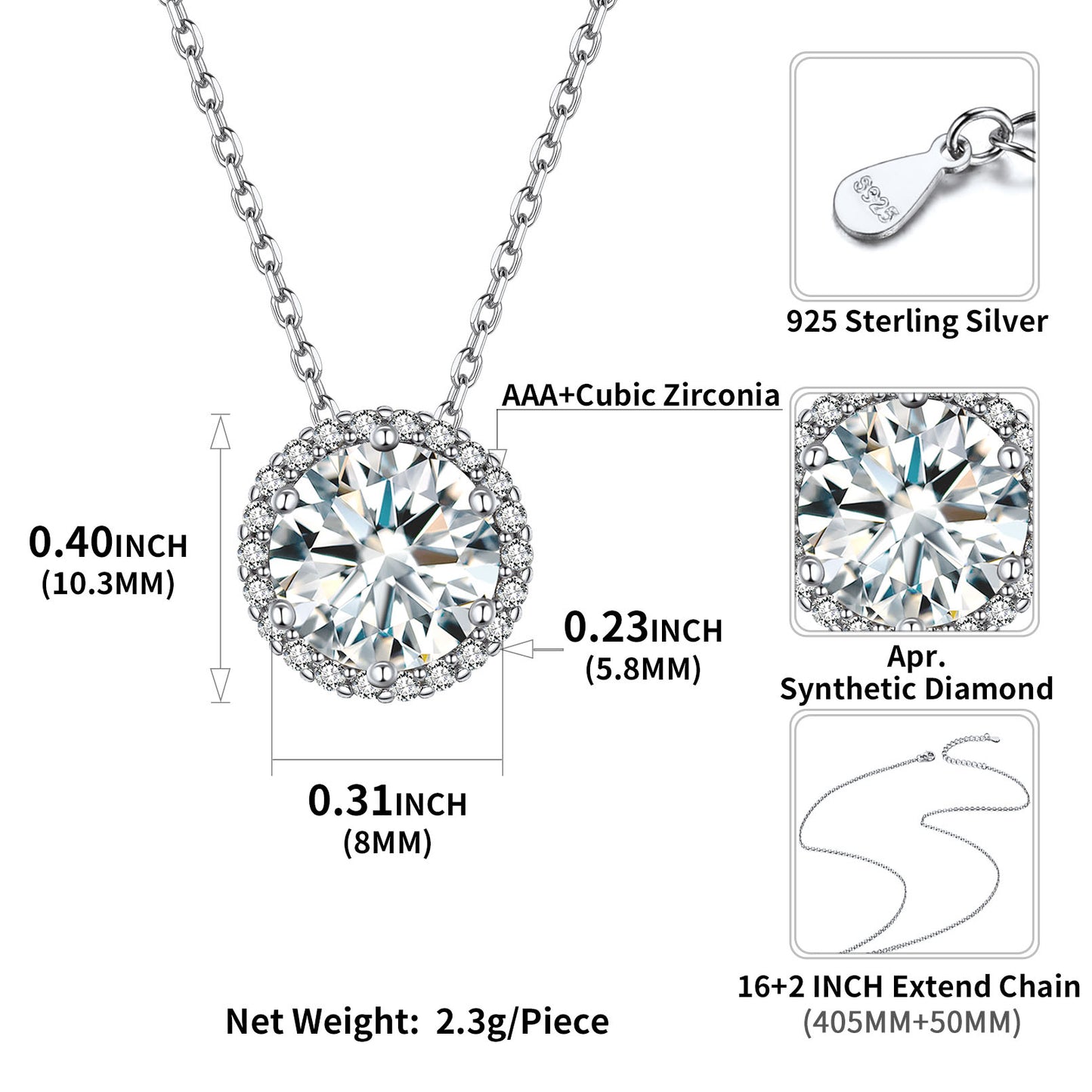 April Diamond Birthstone Halo Necklace Round Cut Pendant For Women BIRTHSTONES JEWELRY