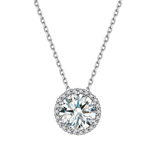 Sterling Silver Round Cut Birthstone Halo Necklace