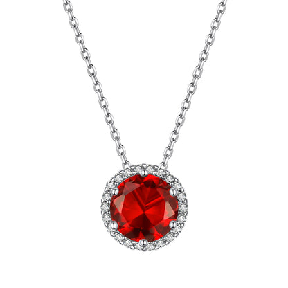 Sterling Silver Round Cut Birthstone Halo Necklace