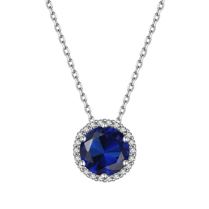 Sterling Silver Round Cut Birthstone Halo Necklace