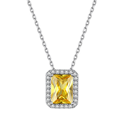 Sterling Silver Birthstone Emerald Cut Halo Necklace