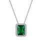 Sterling Silver Birthstone Emerald Cut Halo Necklace