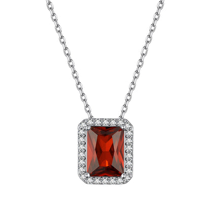 Sterling Silver Birthstone Emerald Cut Halo Necklace