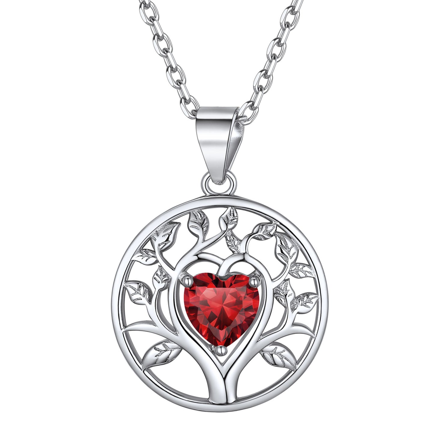 Sterling Silver Tree Of Life Necklace With Heart Birthstone