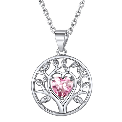 Sterling Silver Tree Of Life Necklace With Heart Birthstone