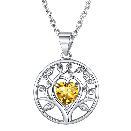 Sterling Silver Tree Of Life Necklace With Heart Birthstone