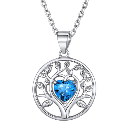 Sterling Silver Tree Of Life Necklace With Heart Birthstone