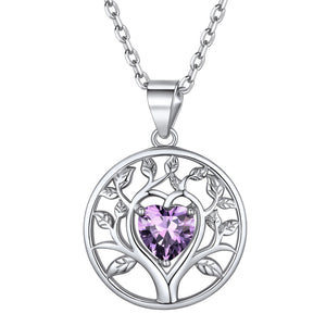 Sterling Silver Tree Of Life Necklace With Heart Birthstone