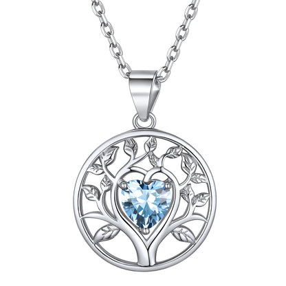 Sterling Silver Tree Of Life Necklace With Heart Birthstone