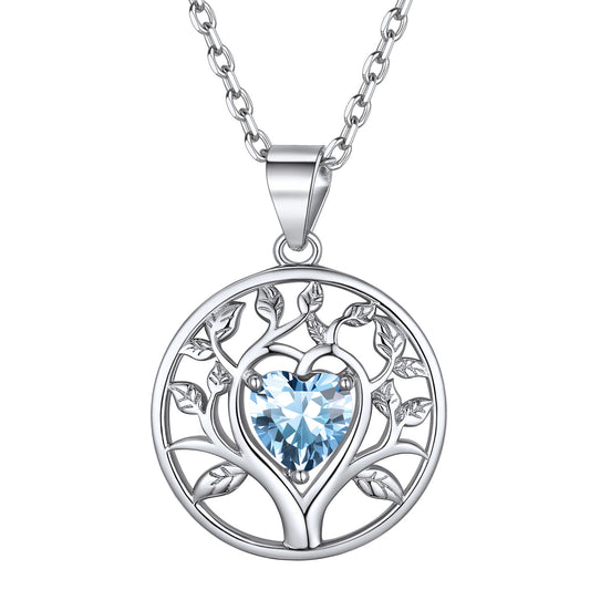 Collier arbre de vie en argent sterling avec pierre de naissance cœur