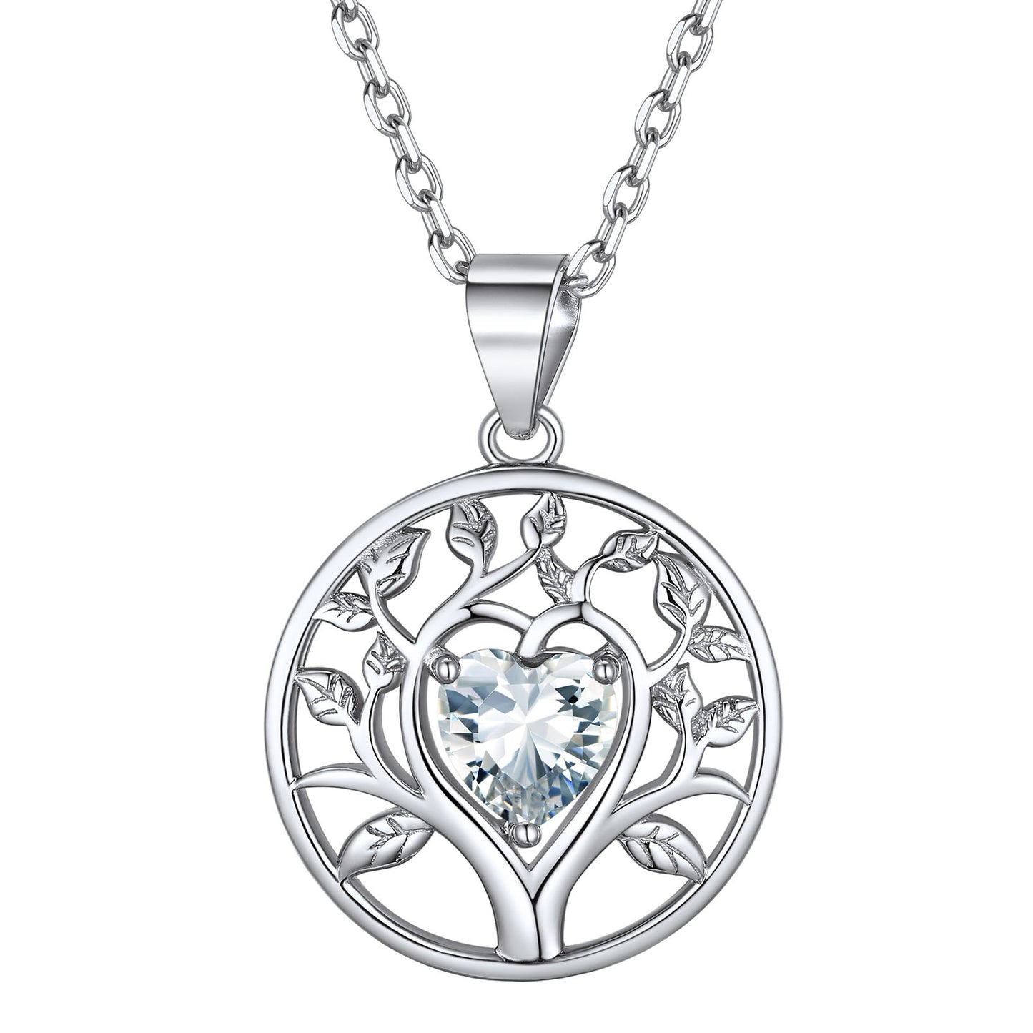 Sterling Silver Tree Of Life Necklace With Heart Birthstone