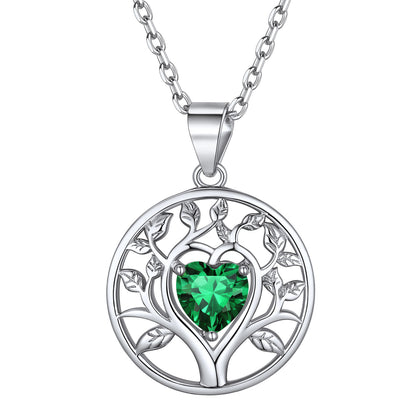 Sterling Silver Tree Of Life Necklace With Heart Birthstone