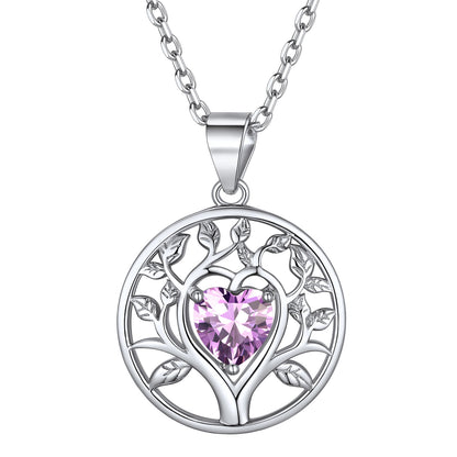 Sterling Silver Tree Of Life Necklace With Heart Birthstone