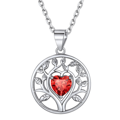 Sterling Silver Tree Of Life Necklace With Heart Birthstone