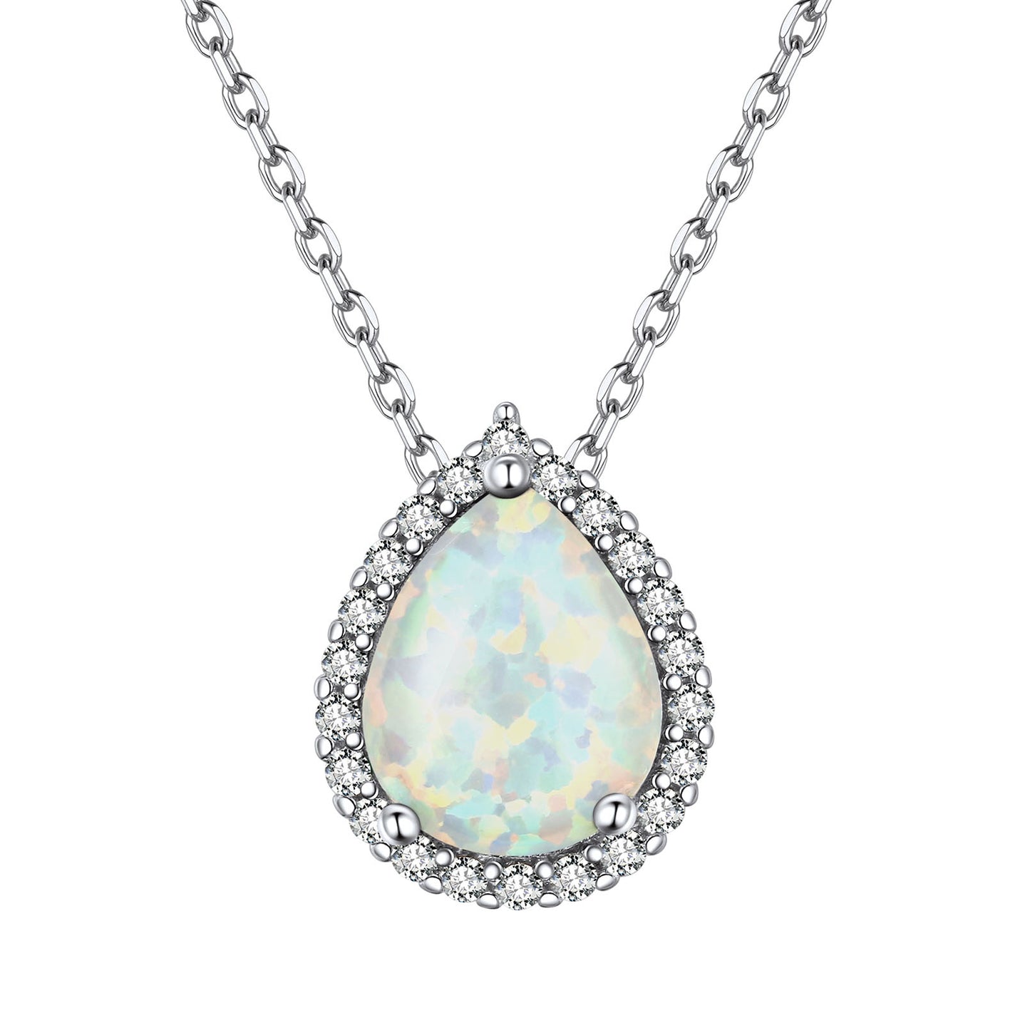 Teardrop Cubic Zirconia Opal Halo Necklace