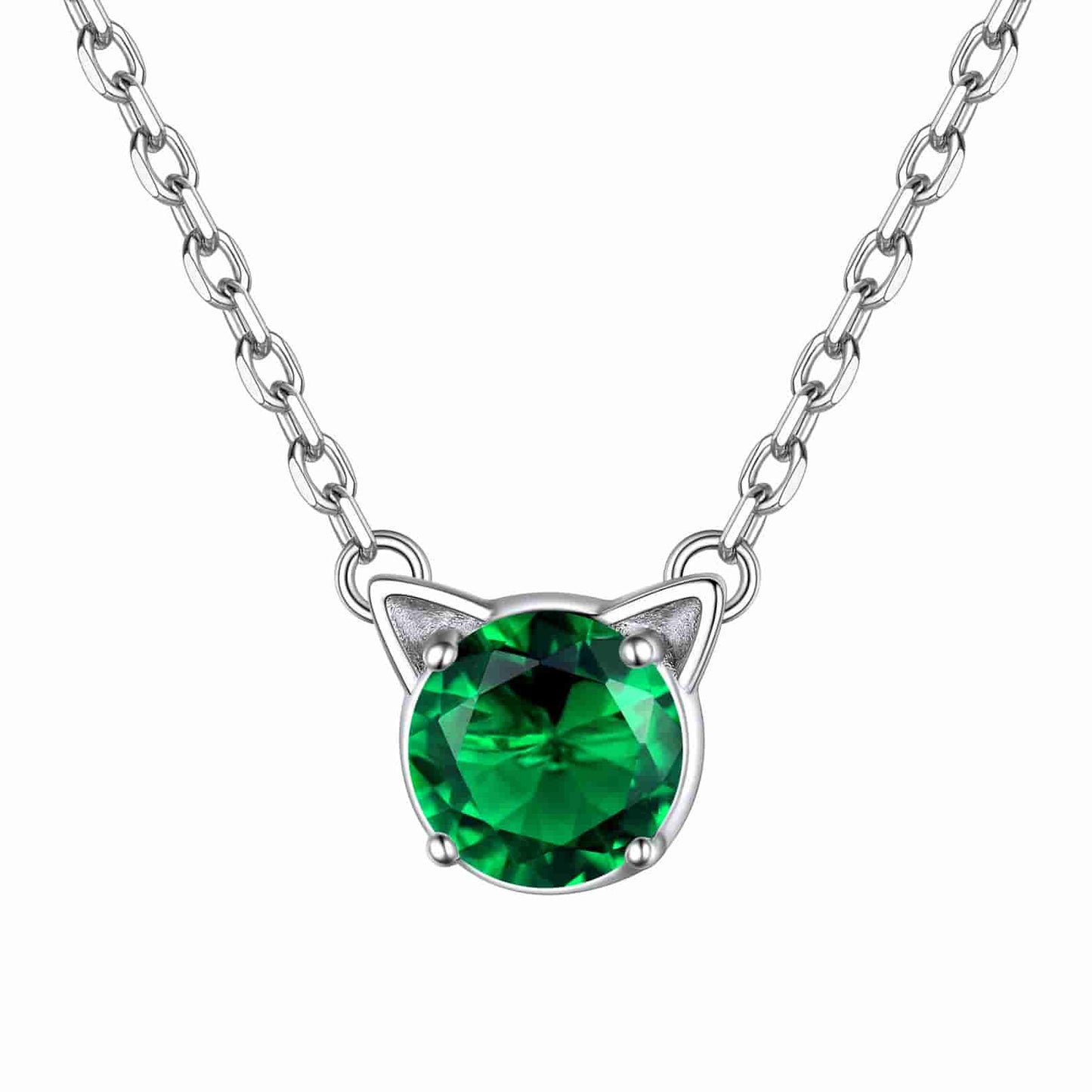 Sterling Silver Cat Birthstone Necklace For Women