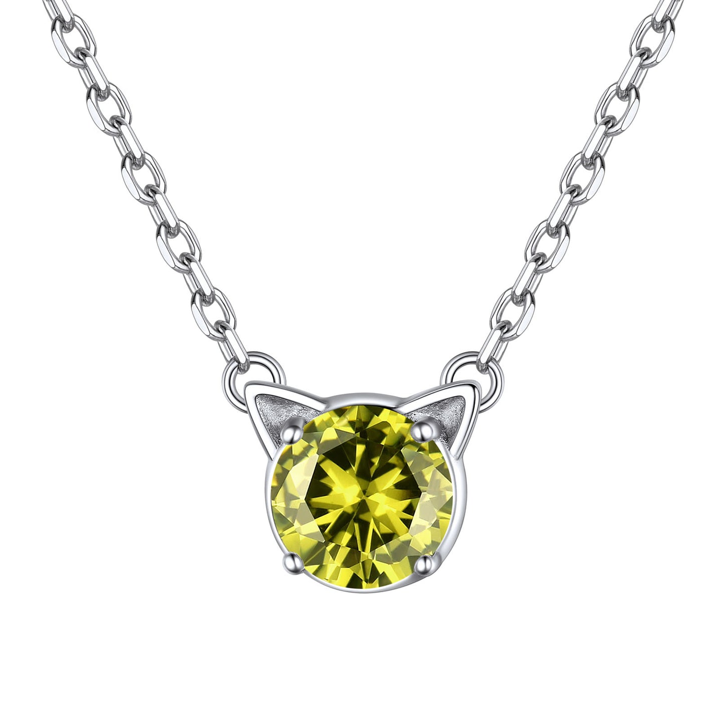 Sterling Silver August Peridot Birthstone Cat Necklace For Women BIRTHSTONES JEWELRY