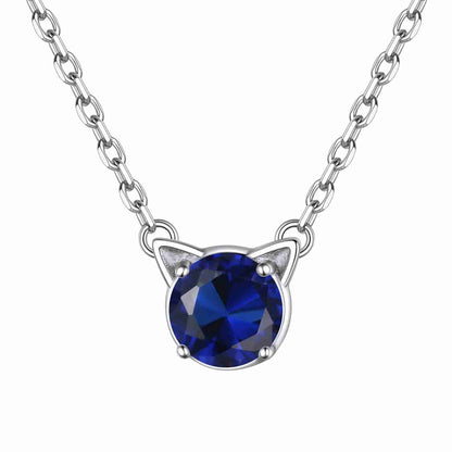 Sterling Silver Cat Birthstone Necklace For Women