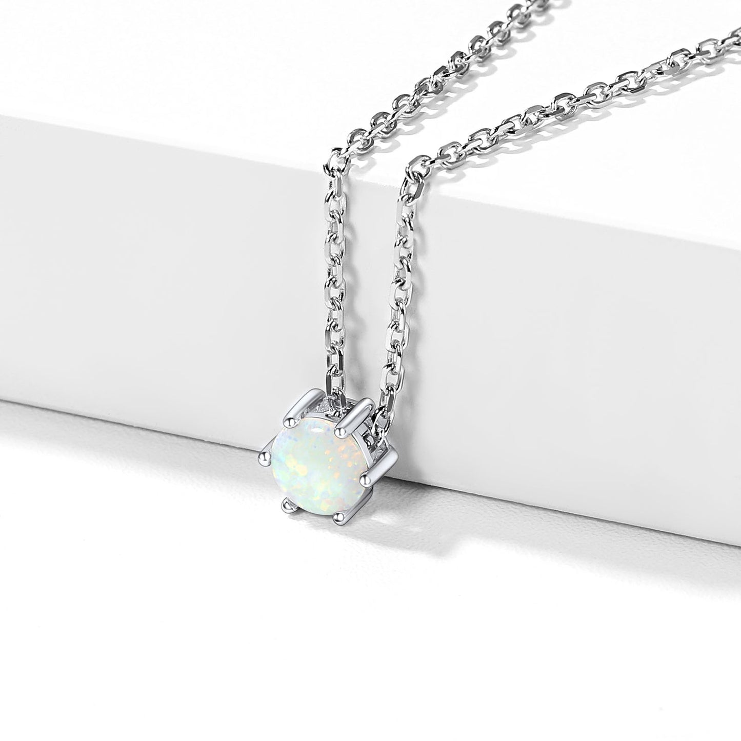 Sterling Silver Round Cut Opal Necklace