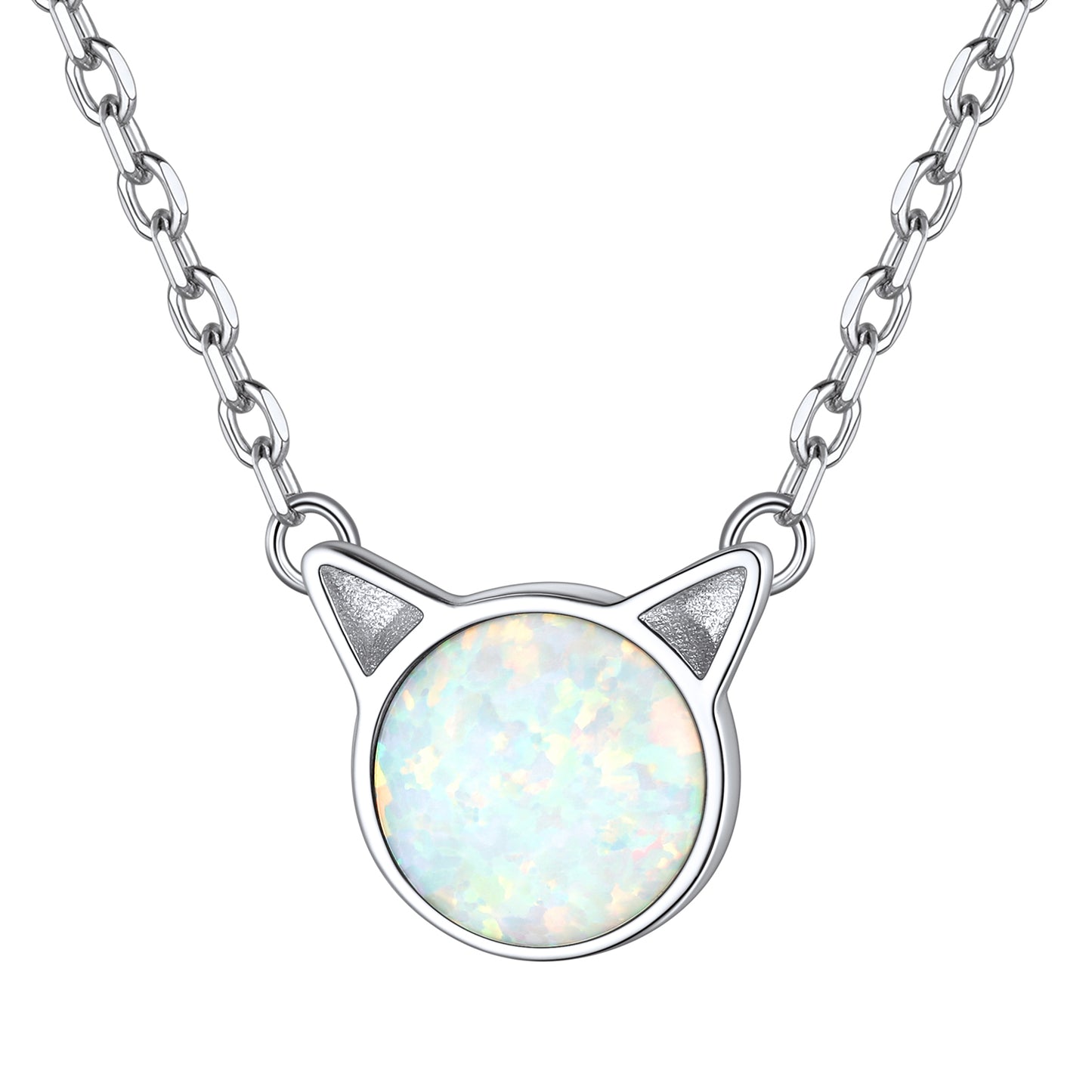 Sterling Silver Cute Cat Opal Necklace