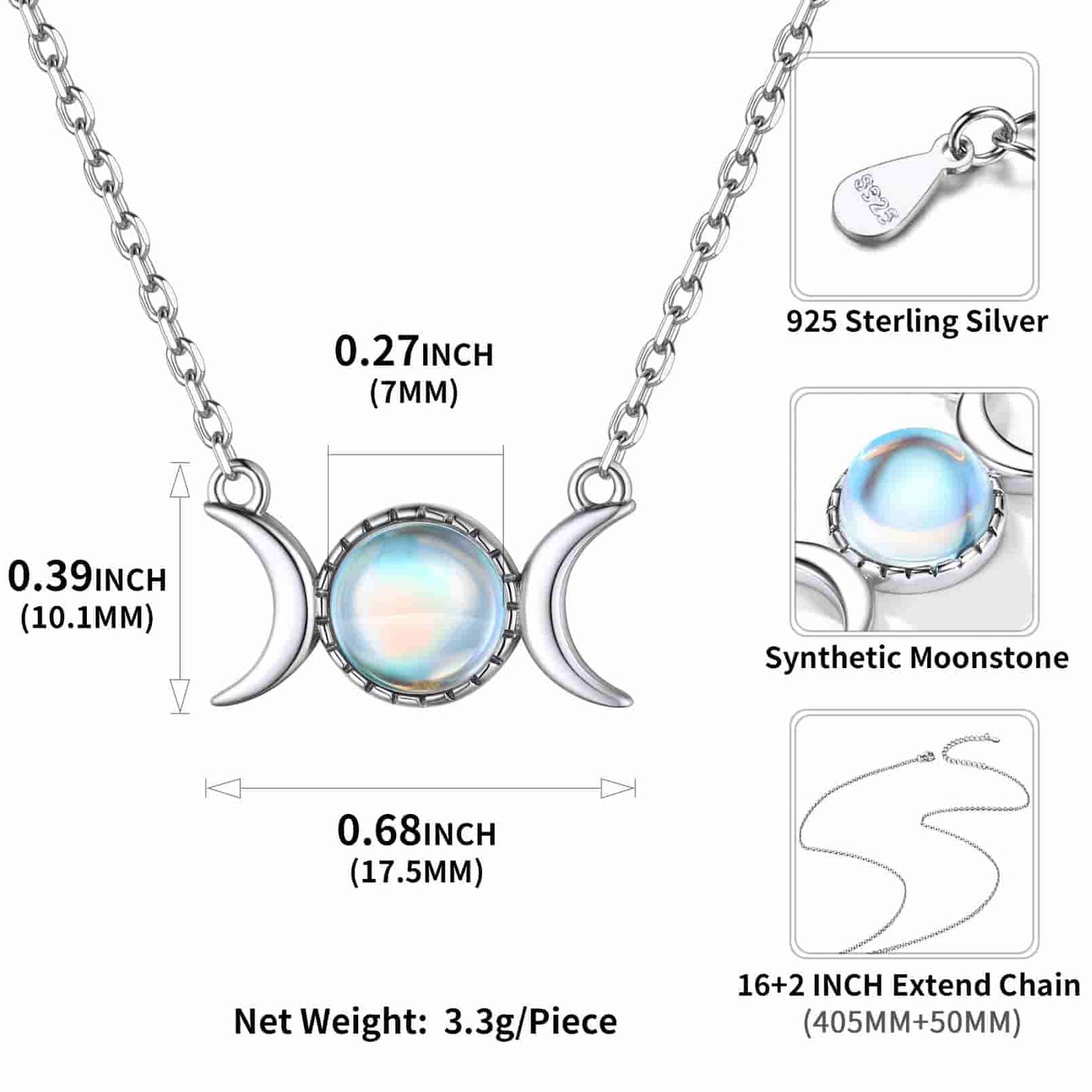 Sterling Silver Triple Moon Moonstone Necklace