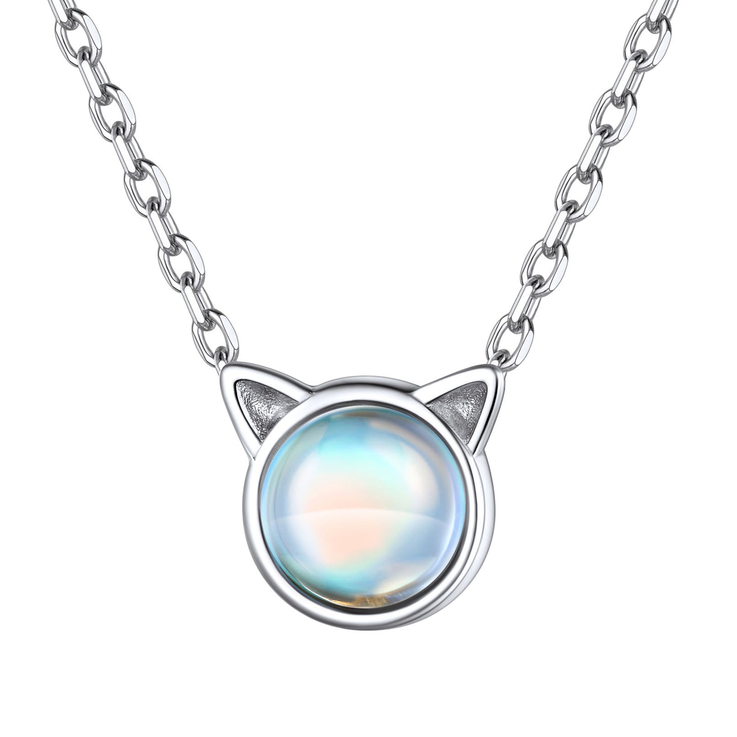 Sterling Silver Cat Moonstone Pendant Necklace