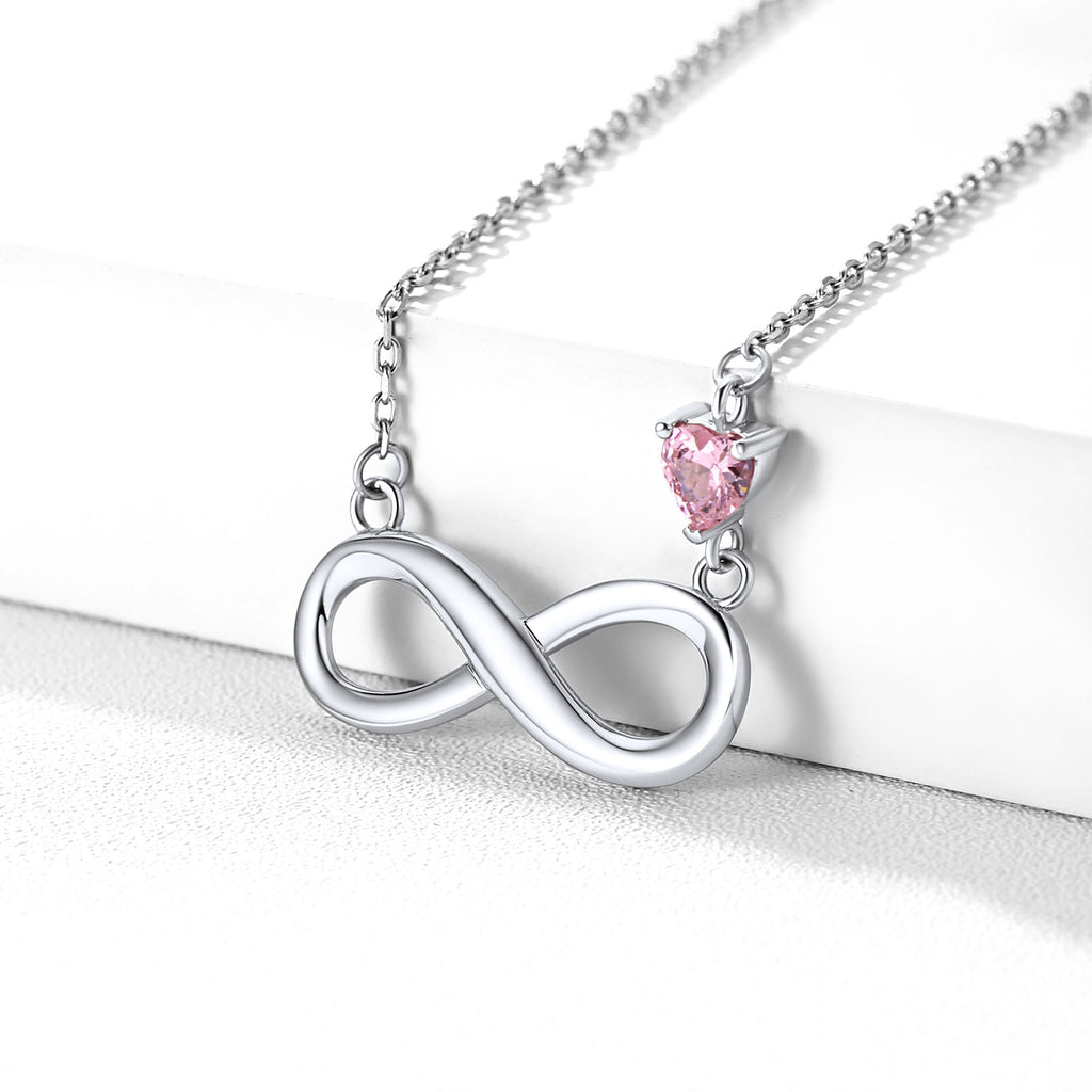 925 Sterling Silver Infinity Necklace Personalized Heart Birthstone BIRTHSTONES JEWELRY