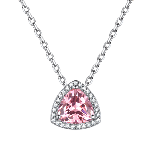 Collar de plata de ley con halo triangular y piedra de nacimiento