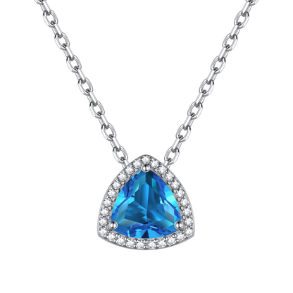 Sterling Silver Triangle Halo Birthstone Necklace