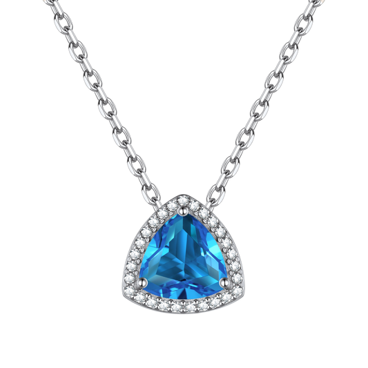 Sterling Silver Triangle Halo Birthstone Necklace