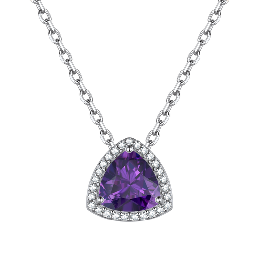 Sterling Silver Triangle Halo Birthstone Necklace